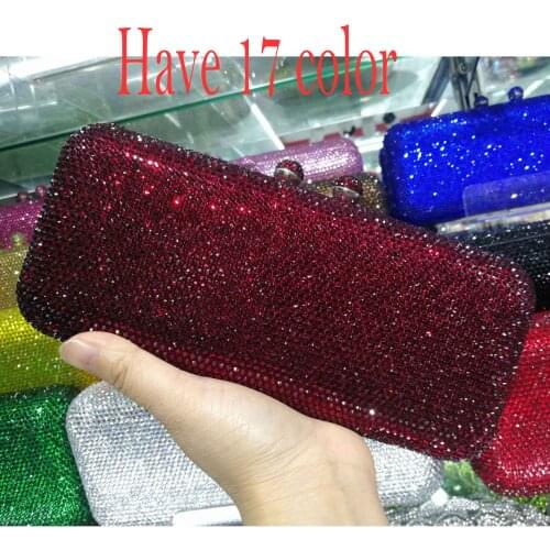 Wine Cheaper Crystal Rhinestones Women Evening Clutch Bag Bridal Wedding Clutches Party Dinner Prom Chain Shoulder Handbag Purse