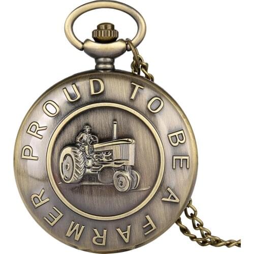 Vintage Bronze Tractor Design Pocket Watch Fob Necklace Chain Clock Retro Quarte Pendant Watches Best Gift reloj skyrim