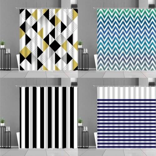 Nordic Geometry Shower Curtains Black And White Blue Wave Stripe Plaid Waterproof Bathroom Curtain Boy Room Decor Cloth Screen