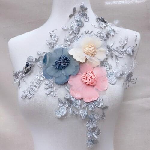 GLace 33 cm*33.5 cm Pretty beaded 3D lace Flower Embroidery Lace Appliques stickers clothing dress decoration accessories