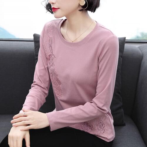 Cotton Women T-Shirts Tops Lady Casual Spring Summer Style Long Sleeve O-Neck Pullover Tshirts Tops ZZ0087