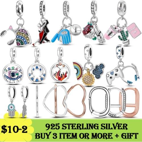 Love Heart Ear Hoops 925 Sterling Silver Ear Hoops Earrings for Women S925 Silver Earring with Charms for Original Millie Charm