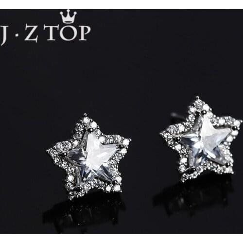 JZTOP Cute Snowflake Zircon Stud Earrings Woman Five Pointed Star Geometry Earrings Fashion Wedding Banquet Jewelry Oorbellen