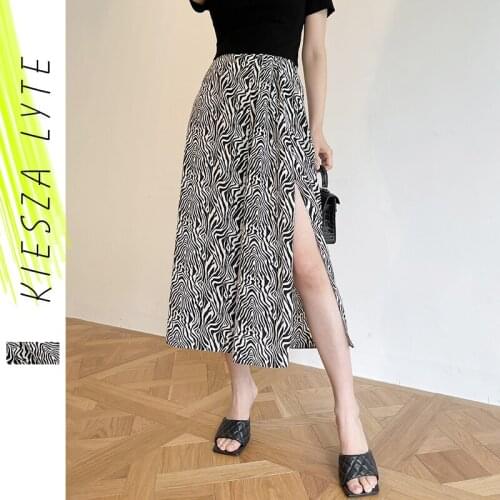 Women Zebra Pattern Midi Skirts Elegant Fashion New Arrival 2021 High Waist Harajuku Tulle A-Line Skirts Female