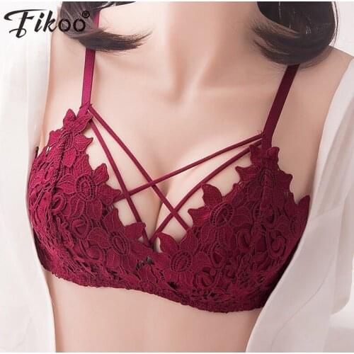 Fikoo Sexy Women B Cup Lace Bra Seamless Push up Underwear Lingerie Black Blue Pink