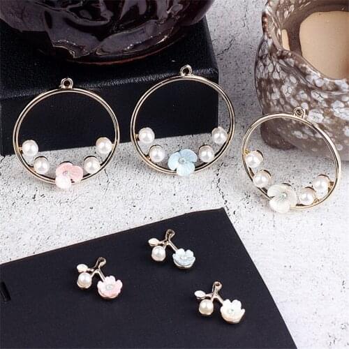 10pcs New Hot Sale Fashion Alloy Drop Pearl Earrings Round Statement Flower Earrings Material Pendant Diy Jewelry Accessories