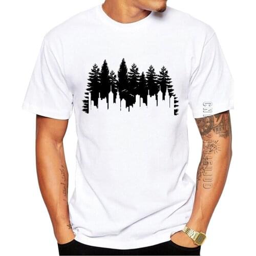 100% Cotton Fashion Urban forest Design Men T-Shirt O Neck Black Printed Graphic Tshirt Casual Tops Summer Tees