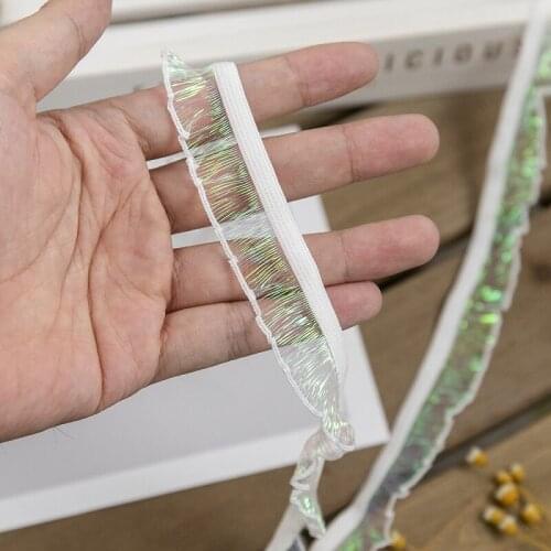100Yds White Ruffle Lace Trim Pleated Elastic Bands for Underwear Baby Girl Skirt Stretch Ribbon Webbing Tape