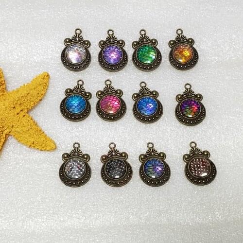 12mm Copper Base Antique brass Plated Colorful Mermaid charm For Promotion Gifts