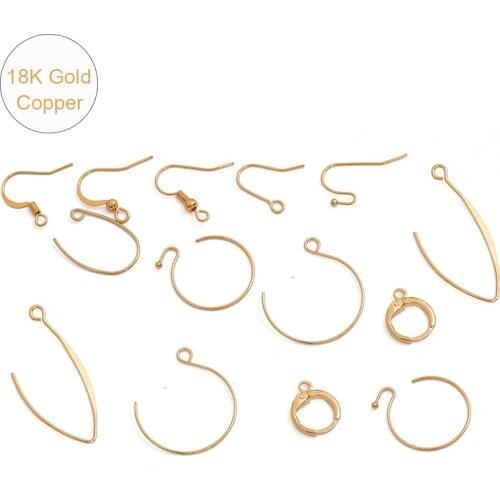 18K Gold 2Pcs Mix Size Styles Copper Earrings Clasps Hooks Fittings DIY Jewelry Findings Making Hook Drop earrings Accessories