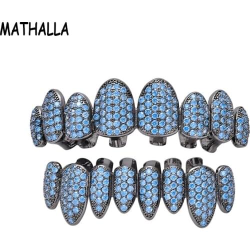 MATHALLA Bling Cubic Zirconia Teeth Grillz Hip Hop Top and Bottom with CZ Teeth Grill Vampire Teeth Fashion Jewelry