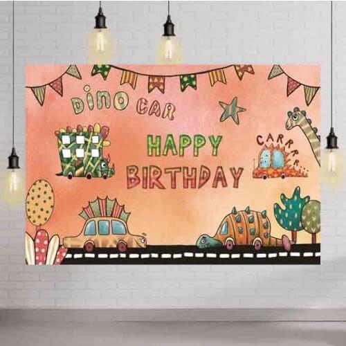 Dinosaur Car Happy Birthday Cartoon Photography Background Kids Toy Story Party Table Backdrop Banner Decor