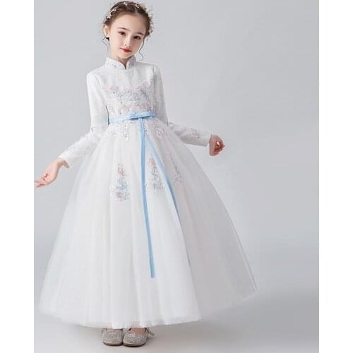 Elegant Lace Embroidery Girl Dresses For Weddings Kids Long Pageant Gowns with Girls First Holy Communion Dresses New Year Dress