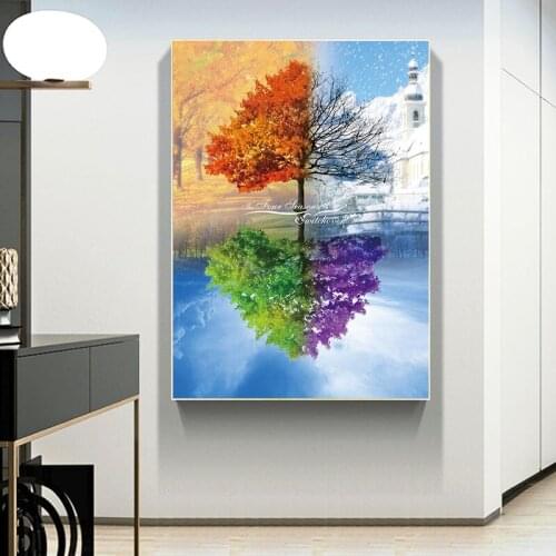 The Four Seasons Switchover Landscape Canvas Painting Cuadros Posters and Prints HD Printed Wall Art Pictures for Living Room