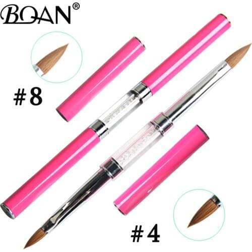 BQAN Pink #4#8 Nail Brush Kolinsky Sable Nail Art Brush Double Heads Acrylic Rhinestone Handle Nails DIY Manicure Tool