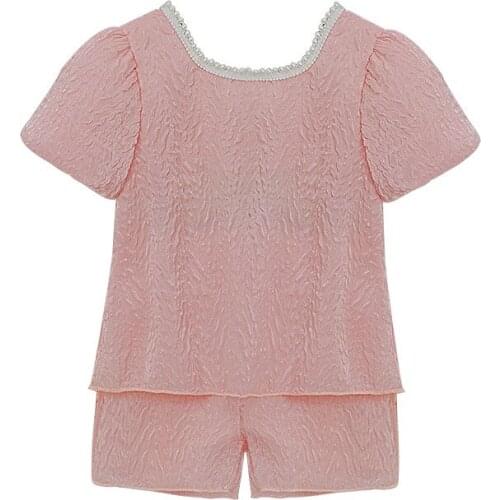 Girls Summer Round Neck Solid Color Pleated Short Sleeve + Shorts Two-piece Set Toddler Girl Summer Clothes Kids Clothes