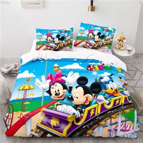 Disney Amusement Park Printed Mickey Minnie Mouse Bedding Set 3d Duvet Cover Pillowcases Bed Linen Comforter Cover for Children