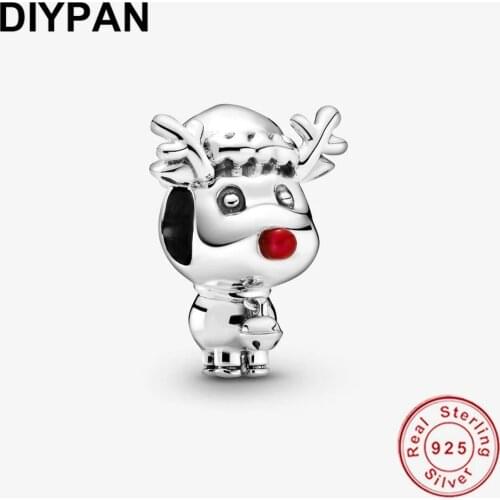 Red Nose Reindeer Charm Pendant Fit Original Pandora Bracelet Charm 925 Sterling Silver Charm Jewelry Berloque Bangle