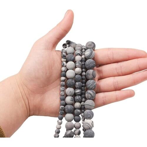 Natural Matte Black Net Jaspers Stone Round Loose Spacer Beads For Jewelry Making DIY Bracelet Accessories 1Strand 4 8 10 12mm