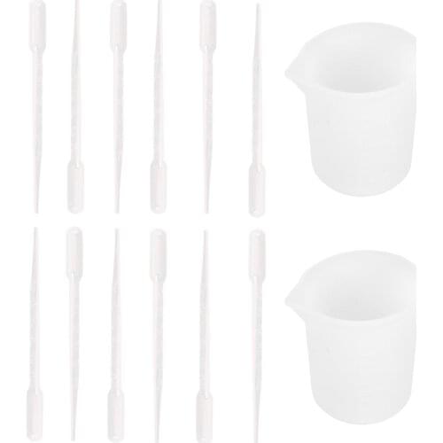14Pcs Silicone Measuring Cups Plastic Dropper Set for Epoxy Resin Jewelry Making Resin Casting Tools
