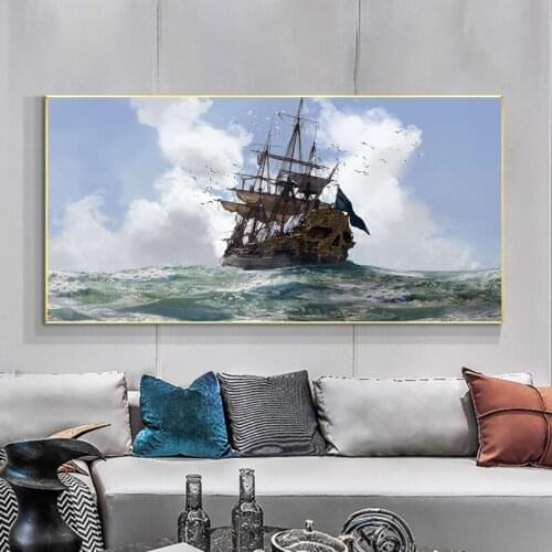 Skull and Bones Ship Decorative Canvas Art Prints Modern Seascpae Wall Posters And Prints Navigation Wall Pictures For Bed Room