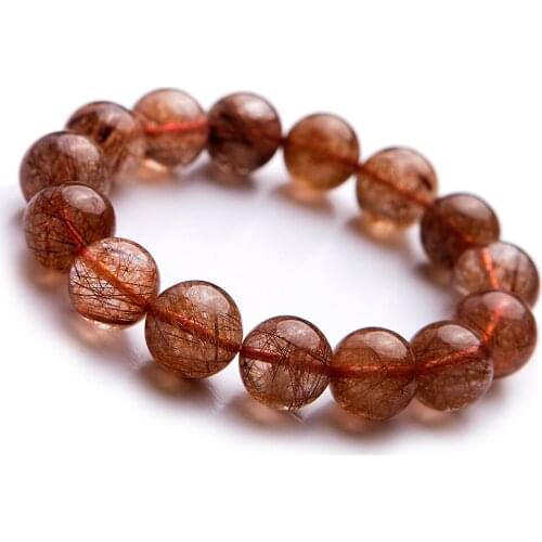 Genuine Natural Copper Hair Rutilated Quartz Crystal Loose Beads Jewelry Fashion Bracelets 14mm