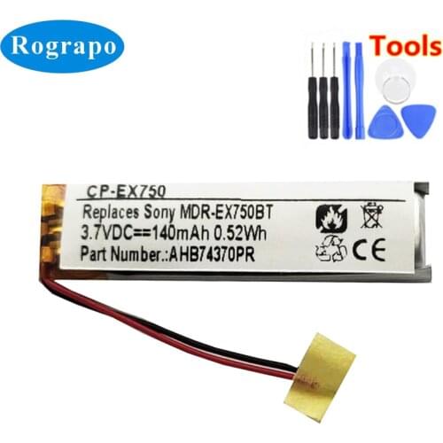 New AHB74370PR Battery For Sony MDR-EX750BT WI-C600N Accumulator 140mAh Full Replacement Batterie 2-wire+tools