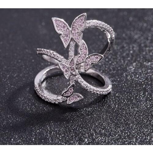 SuePhil New 2020 Women Rings Butterfly Light Pink Crystal Zircon Wings Ring for Women Trendy Jewelry rings