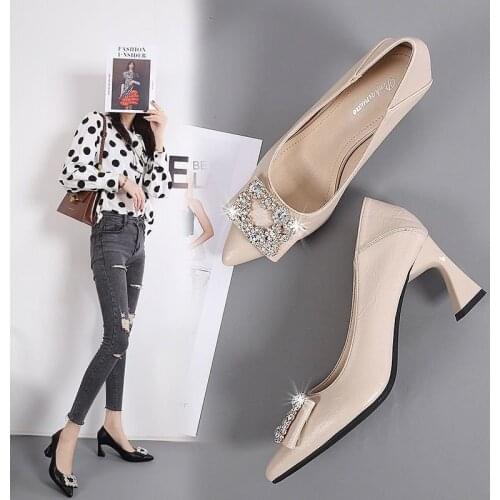 2021 Newest Mid-heel Womens Shoes Soft Leather Pumps Small High Heels Autumn Pointed Toe Single Pumps Women Shoes High Heels
