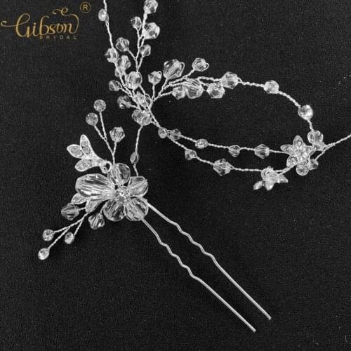 Gibsonbridal Handmade New Long Vine Crystal Bride Hair Pin Wedding Dress Hair Accessories Bobby Pins