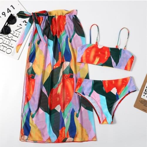 New Printed Bikini Female Swimsuit Women Swimwear Three-pieces Bikini Set With Skirt Bather Bathing Suit Swimming Swimwear