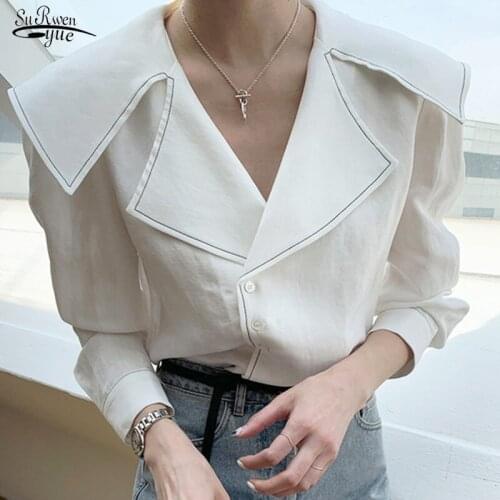 New Korean Style Long Sleeve Single Breasted Women Shirts Office Lady White Black Blouse Female Elegant Ladies Clothing 12140