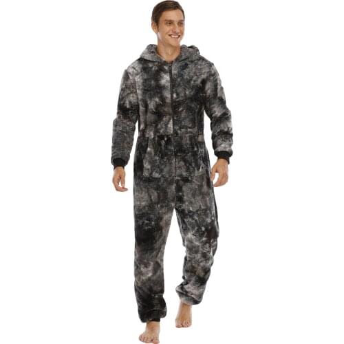 Autumn Winter Casual Flannel Onesies Hoodie Jumpsuit Pajama Men Jumpsuits Hoodie Zipper Sleepwear