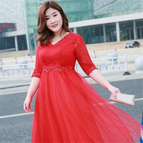 Prom Gowns V-neck Half Sleeves Lace Simple Pregnant Women Tea-length Red Plus size Customized Lace up Crystal Party Dresses T063