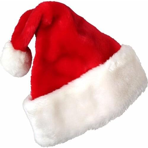 Christmas Ornaments Fluffy Santa Hat with Plush Trim Christmas Party Hat Fur Ball Santa Claus Fancy Dress Hat Santa Claus Cap