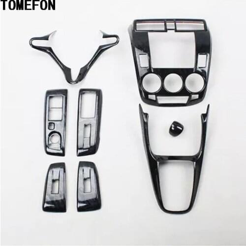 Black Wood Paint Steering Wheel Gear Shift Middle Window Botton Air Vent Switch Interior Trim For Honda City 2008-2012 LHD AT