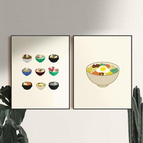 Modern Kitchen Decor Korea Bibimbap Korean Foods Posters Bibimbap Gyoza Canvas Painting Wall Art Print Pictures For Kitchen