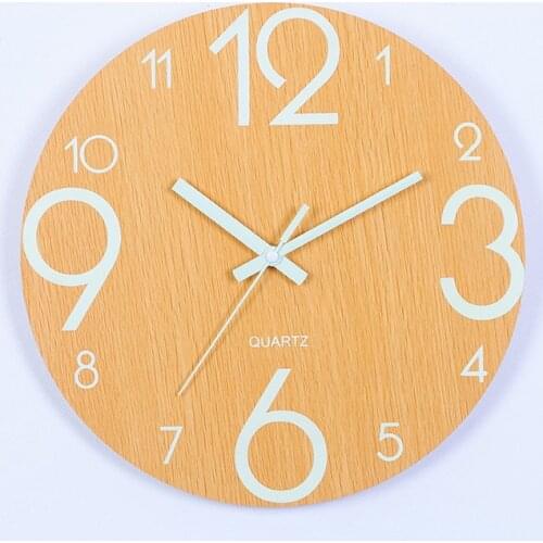 Luminous Wall Clock In Wall 3D Wooden Home Decor Luminous Number Hanging Watch Quiet Dark Glowing Wall Clocks Modern Watches