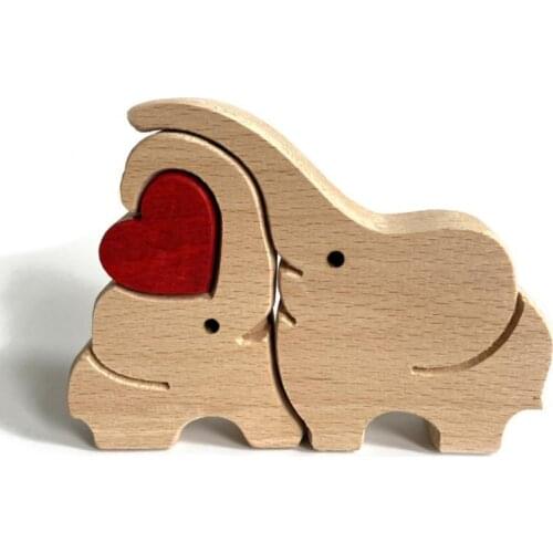 Mothers Day Ornaments Festival Creative Wooden Ornaments Animal Rabbit Family Elephant Heart-shaped Solid Wood Decoration Craft