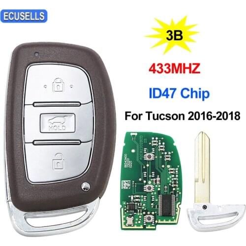 3 Button Smart Remote Car Key Fob 433MHz ID47 Chip for Hyundai Tucson 2016 2017 2018 with Uncut Blade