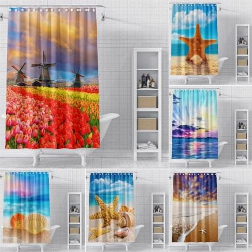 Beautiful Scenery Waterproof Bathroom Curtains Shower Curtain Sea Beach Sunset Landscape Shower Curtains For Batnroom Home Decor