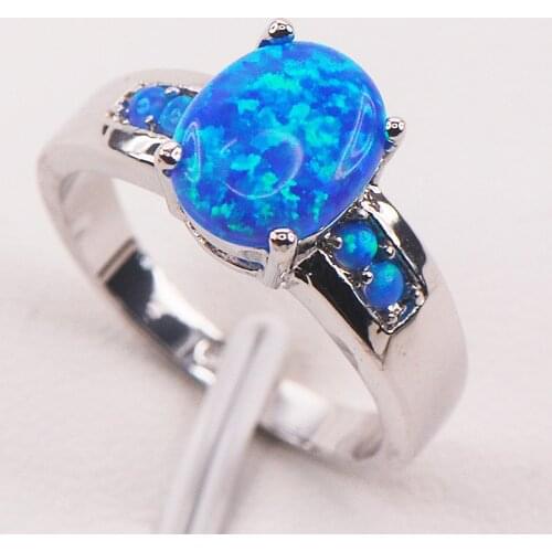 Blue Fire Opal 925 Sterling Silver Woman Ring Size 6 7 8 9 10 11 F594 Fashion