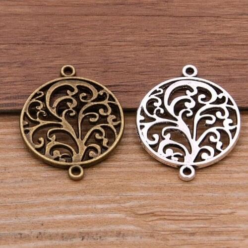 10PCS 24*31MM 2Color New Product Hollow Round Tree Charms Plant Connector Metal Alloy For DIY Necklace Bracelet Earrings Marking