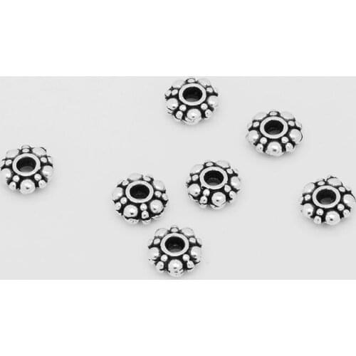 100pcs Dish Style Tibetan Silver Beads, 6mm Silver Tone Metal Spacer Beads Findings For Jewelry DIY-10037251