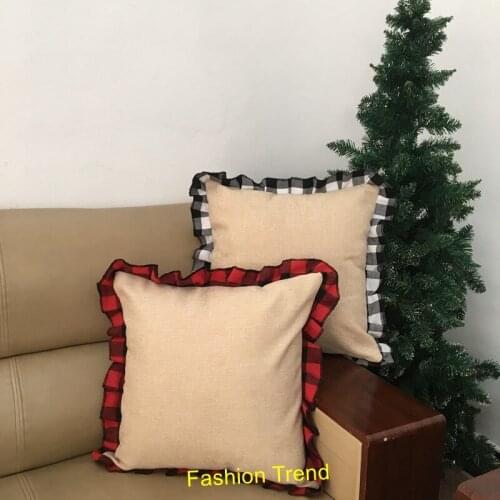 20pcs/lot new arrival sublimation linen buffalo plaid ruffle pillow cover 2 colors mixed throw pillow case