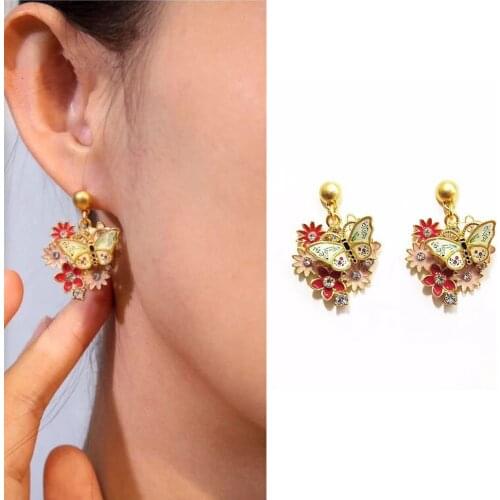 2021 Luxury Fashion Designer Vintage Enamel Glaze Butterfly Womens Necklace Stud Earring Bracelet Jewelry For Party