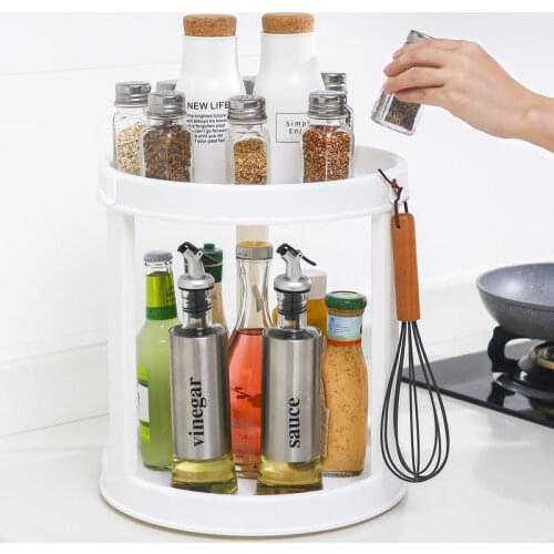 360 Degree Rotating 2 Tier Sundries Spices Fruit Tray Turning Table Rotatable Desktop Makeup Organizer Kitchen Storage Rack