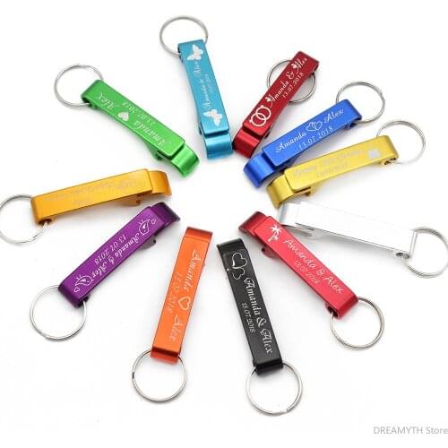 50pcs Personalized Engraved Bottle Openers Key Chain Wedding Favors Brewery, Hotel, Restaurant Logo Christmas Private Customized