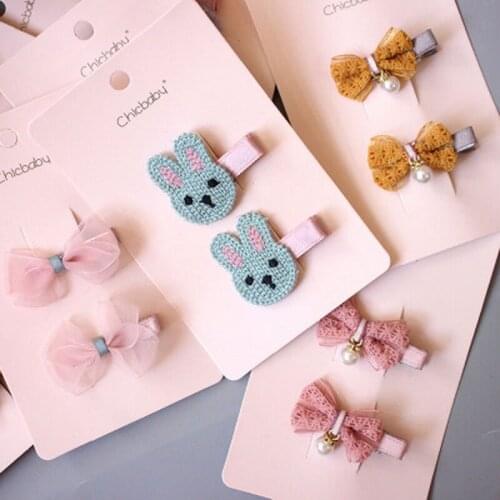 8pcs/set New Sweet Bow With Pearl Hair Clips For Girls Kid Cute Rabbit Hairpin Children Yarn Ball barrette Baby hair accessories