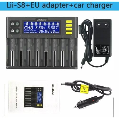 Liitokala Lii-S8 carregador de bateria li-ion 3.7v nimh 1.2v Li-FePO4 3.2v imr 3.8v carregador para 18650 26650 21700 26700 aa a